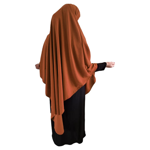 Yaqeen XL Khimar Triangle Long Hijab for Muslimah one Piece Soft Crepe Fabric Headscarf Material Chadors Arabia Islamic Prayer Dress Muslim Shawls Body Cover (Caramel)