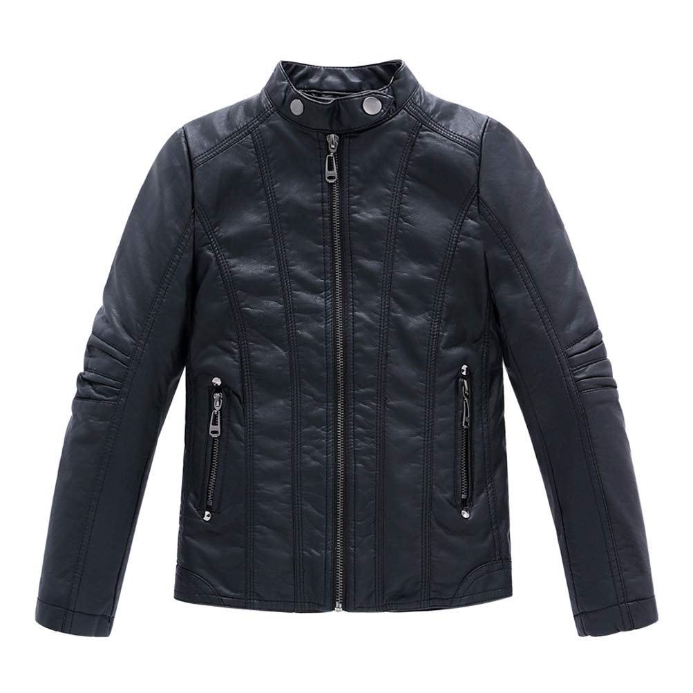 LOKTARC Boys Stand Collar Leather Jackets Kids Spring Faux Leather Motorcycle Coats Black Size 110/4-5 Years