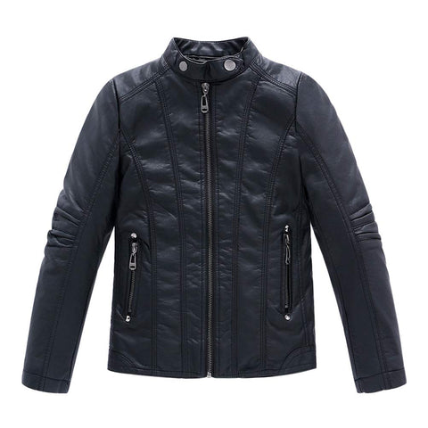 LOKTARC Boys Stand Collar Leather Jackets Kids Spring Faux Leather Motorcycle Coats Black Size 110/4-5 Years