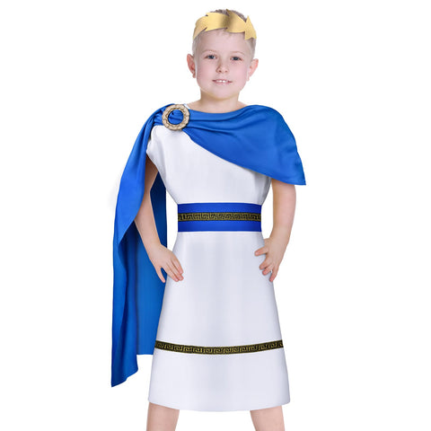 AOOWU Boys Roman Emperor Fancy Dress, Child Roman Toga Costume with Headpiece Shawl and Belt, Roman Toga Boy Book Week Fancy Dress Costume, Kids Ancient Greek Costume for Cosplay Masquerade Halloween