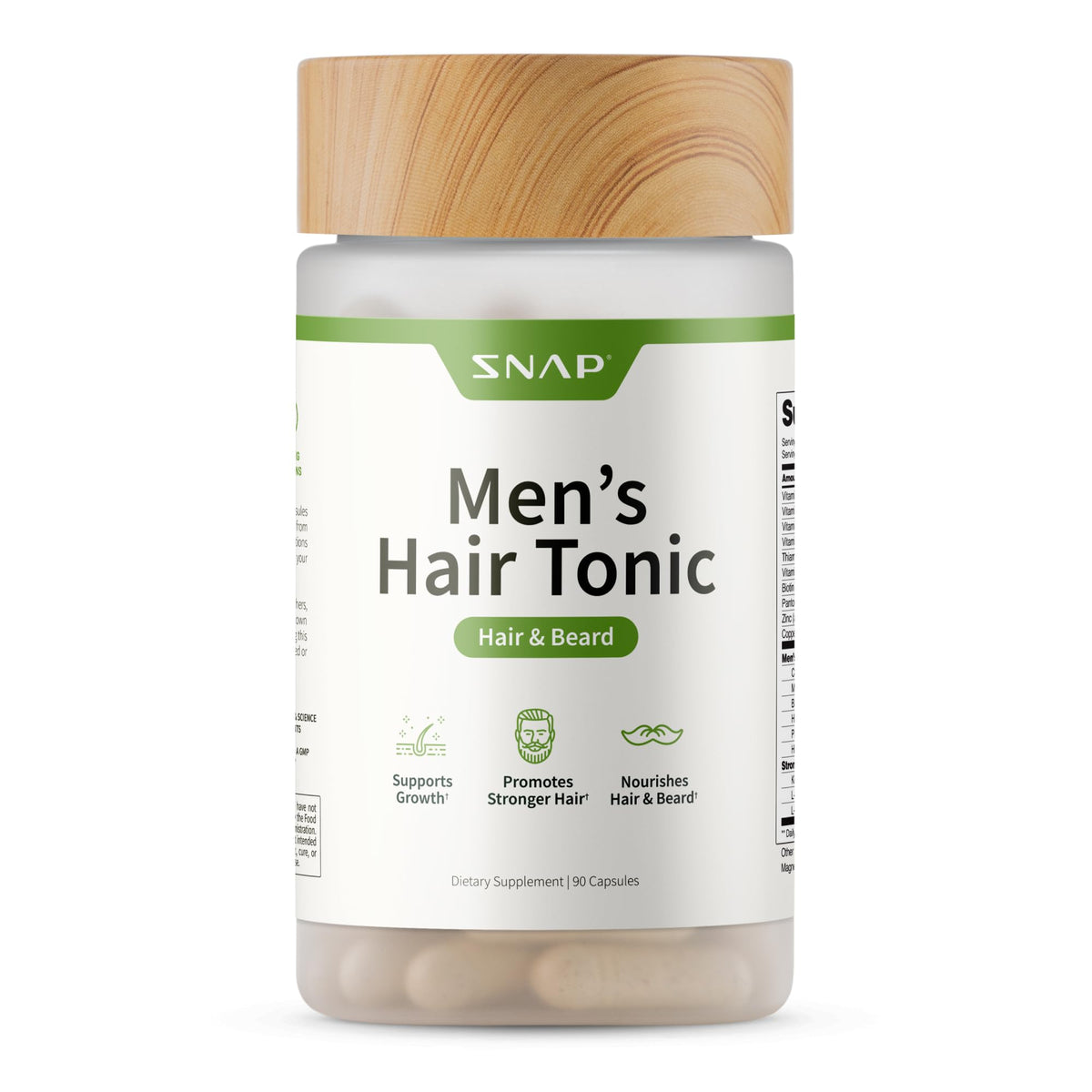 Snap Supplements Hair Growth Supplement for Men, Promotes Hair Regrowth and Fuller Beard, Hair Growth Vitamins for Men, Biotin, Kelp, Bamboo, 90 Capsules