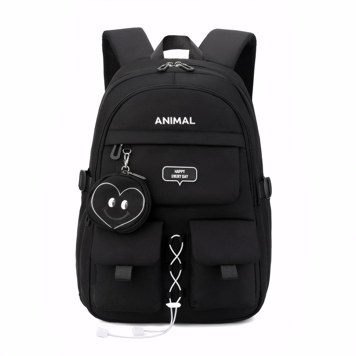 Tanou School Backpack Girls, Nylon Girls School Bag for Children Teens Aged 7 to 14, Stylish Rucksack for Student with Coin Pocket for Primary Junior School, Black