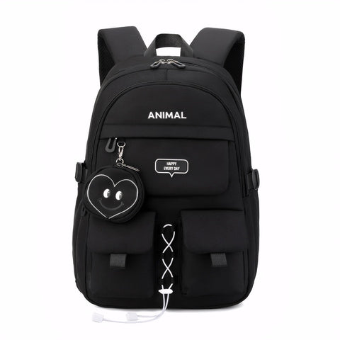 Tanou School Backpack Girls, Nylon Girls School Bag for Children Teens Aged 7 to 14, Stylish Rucksack for Student with Coin Pocket for Primary Junior School, Black