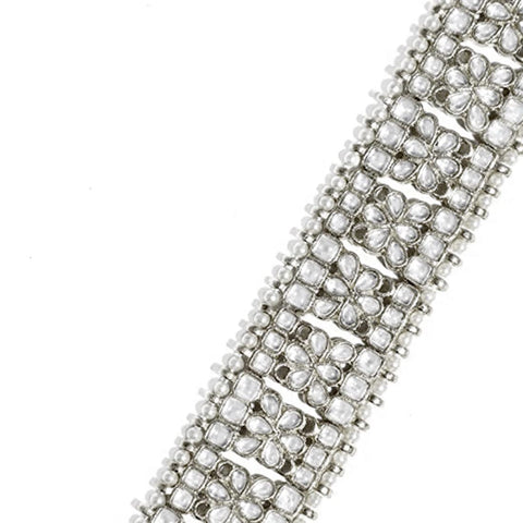 Aheli Tradional Ethnic Kundan Waist Belly Chain Indian Traditional Bollywood Jewelry for Women Girls (Rhodium White Faux Stone Beaded)