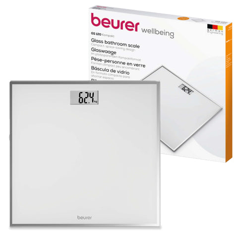 Beurer GS 120 Compact Glass Scales with Elegant Mirror Effect in Space-Saving Compact Format 27 x 26 cm Easy to Read LCD Display Number Height 22 mm Flat Digital Scales Load Capacity up to 150 kg