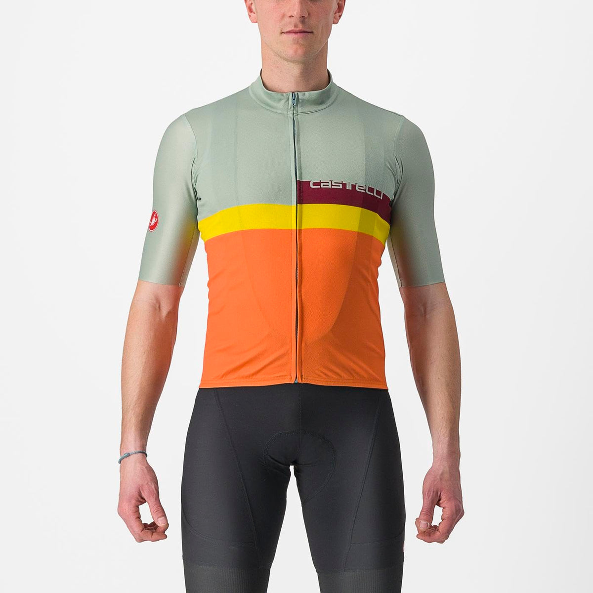 CASTELLI 4522017-346 A BLOCCO Jersey Men's T-Shirt Defender Green/Dark RED-Bordeaux-Passion Fruit-Scarlet Lava M