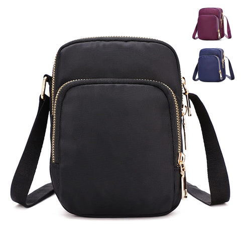 Cross Body Phone Bag Women, Women Girls Zipper Cross Body Phone Bags,Nylon Wallet Shoulder Bag,3 Layers Zipper Cellphone Purse with Adjustable Strap. (Black)