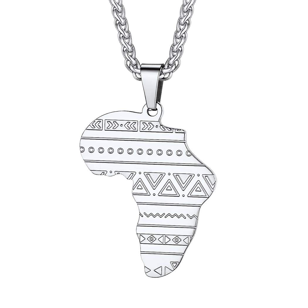 Suplight Africa Shaped Necklace for Men Women, African Continent Jewelry, Stainless Steel African|Africa Map Pendant Chain Necklace 22"