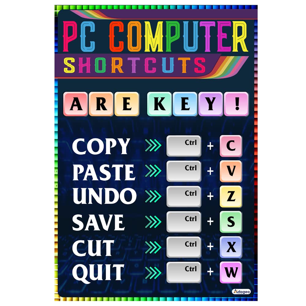 Computer Lab School Sign, Computer Shortcuts Chalkboard Poster for Classroom, IT Computers Teacher Technology Class Shortcuts Sign Educational Kindness Lovers Posters Art, Teacher Door Sign 12x18