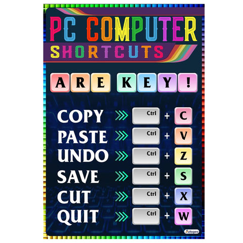 Computer Lab School Sign, Computer Shortcuts Chalkboard Poster for Classroom, IT Computers Teacher Technology Class Shortcuts Sign Educational Kindness Lovers Posters Art, Teacher Door Sign 12x18