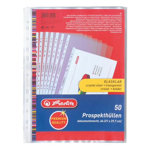 Herlitz A4 Premium Punched Pocket - Clear (50 Pieces)