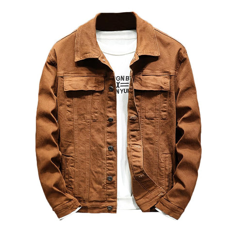 Rexcyril Men's Regular Fit Denim Jacket Casual Button Down Washed Long Sleeve Jean Trucker Jacket, Brown, Medium