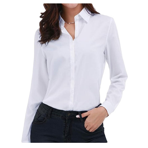 Letuwj Women's Shirt Long Sleeve Simple Stretch Formal Wear White M