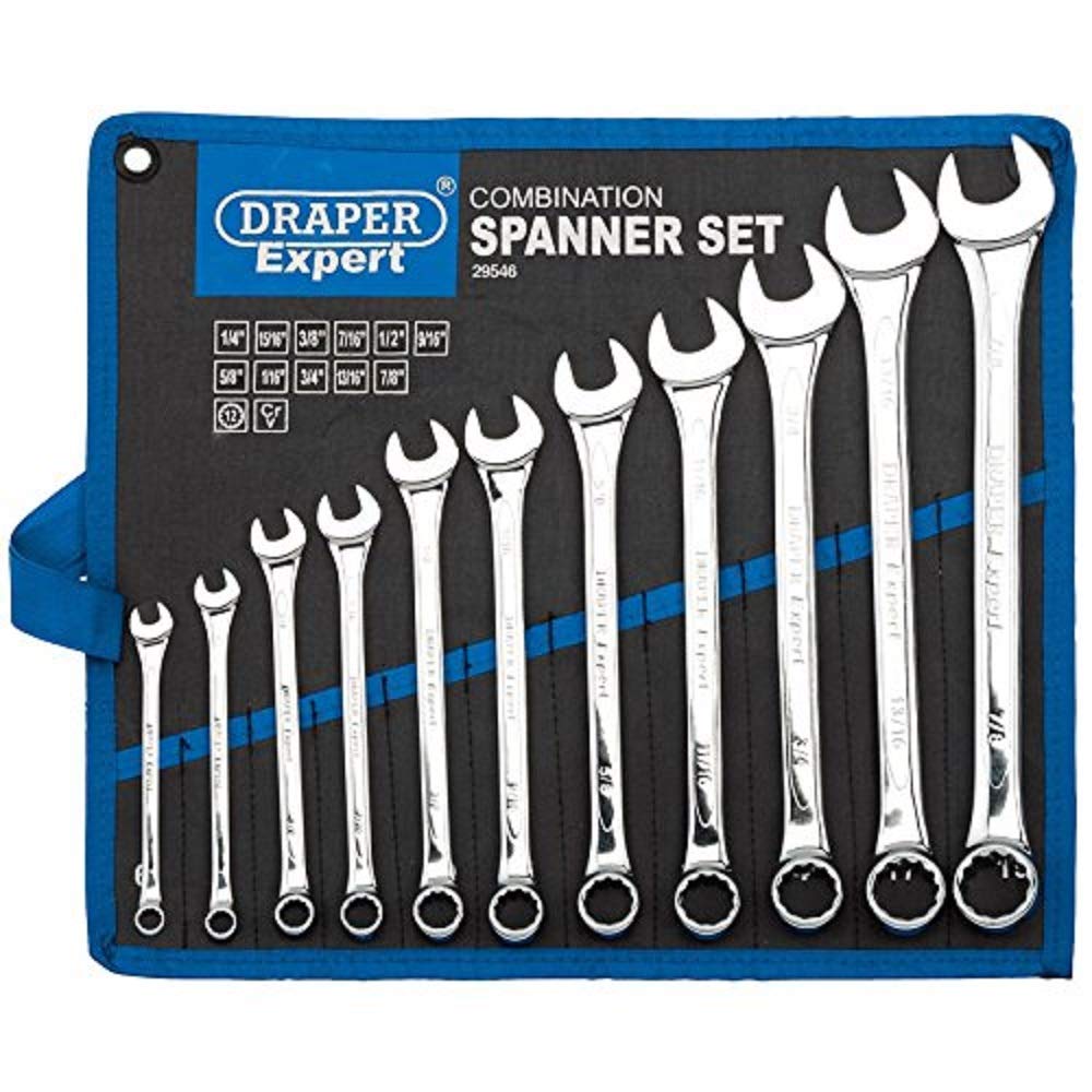 Draper Expert HI-TORQÂ® 1/4" to 7/8" Combination Spanner Set | 11 Piece Chrome Vanadium Steel Hand Tools | Imperial Manual Plated Tools | 29546