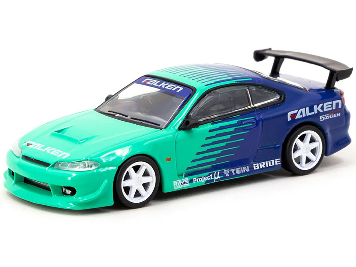 Silvia (S15) Vertex RHD (Right Hand Drive) Green and Blue Global64 Series 1/64 Diecast Model by Tarmac Works T64G-023-FA
