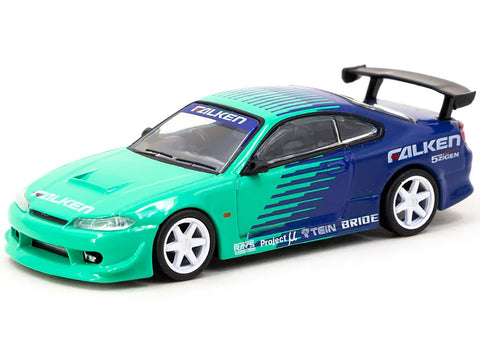 Silvia (S15) Vertex RHD (Right Hand Drive) Green and Blue Global64 Series 1/64 Diecast Model by Tarmac Works T64G-023-FA