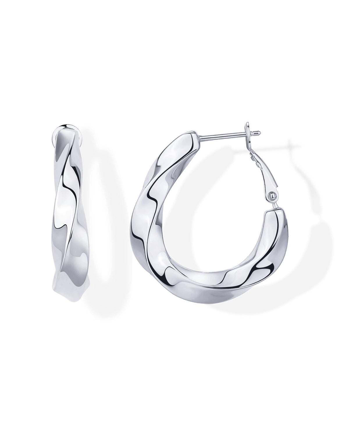 PAVOI Rhodium Plated 925 Sterling Silver Posts Chunky Twisted Huggie Hoop Earrings for Women | Lightweight Wavy Statement Hoops Earrings