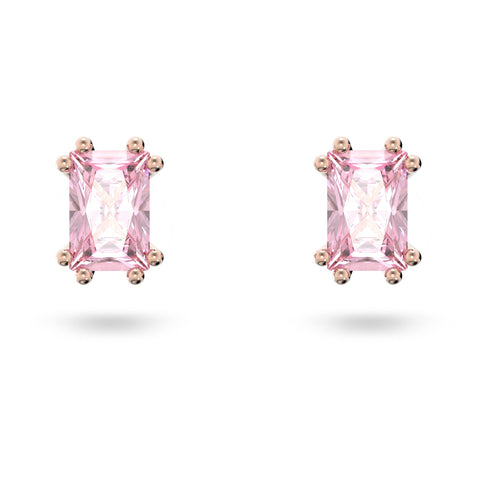Swarovski Stilla Stud Earrings, Pink Cushion Cut Stones in a Rose Gold Tone Plated Setting, from the Stilla Collection