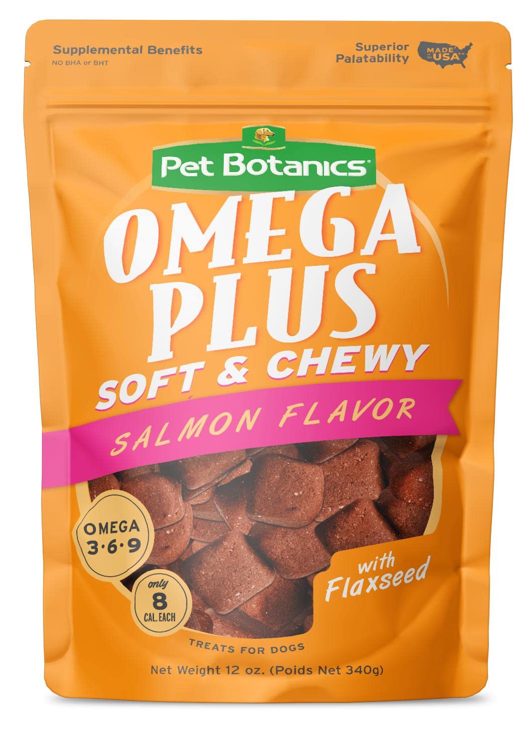 Pet Botanics 12 oz. Pouch Omega Plus, Soft & Chewy, Salmon Flavor, with 500 Treats Per Bag, The Choice of Top Trainers