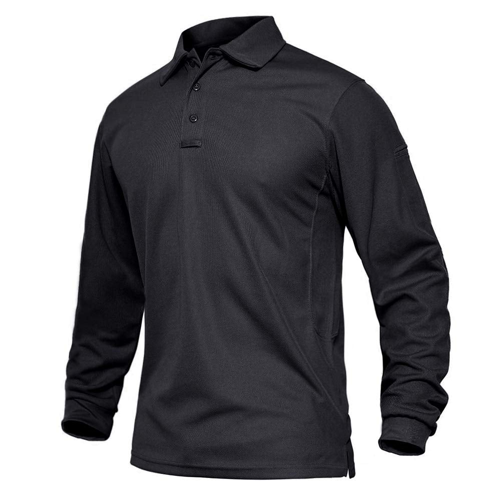 EKLENTSON Golf Top for Men Long Sleeve Military Polo Shirts Lightweight Tactical Outdoor Sports Tops Quick Dry Black,3XL