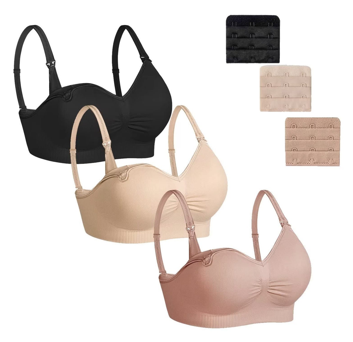Dreamburn Maternity Nursing Bra 1/2/3 Pack Wireless Seamless Breastfeeding Bras 4 Rows Adjust Hook with Removable Spill Prevention Pads Add Extenders Comfortable