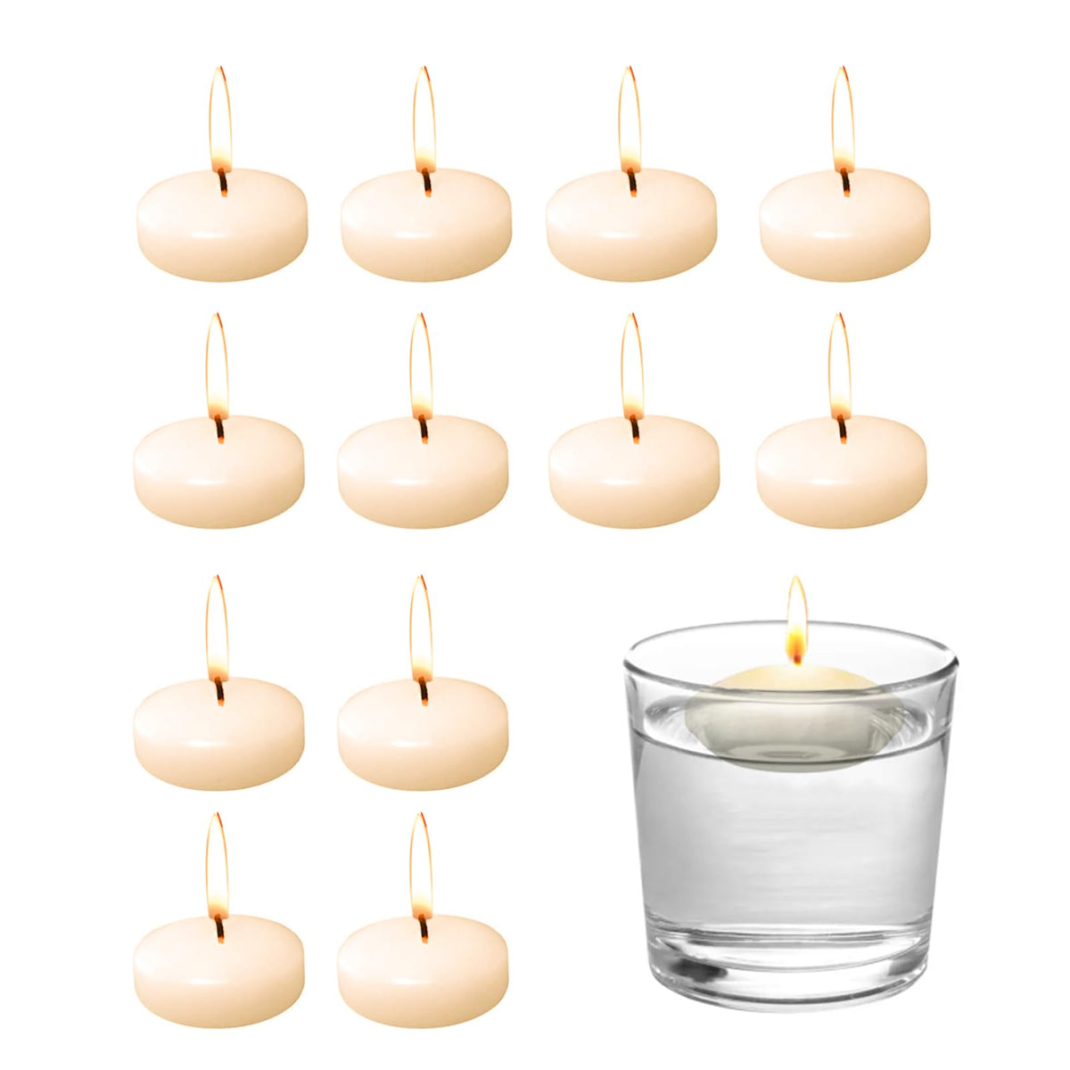 Bolosa Pack of 12 Floating Candles, White Floating Waterproof Floating Candle 42 x 20 mm, White Candles, Large Floating Candles, Tea Lights Candles, Floating Candles, 30-60 Minutes Burning Time