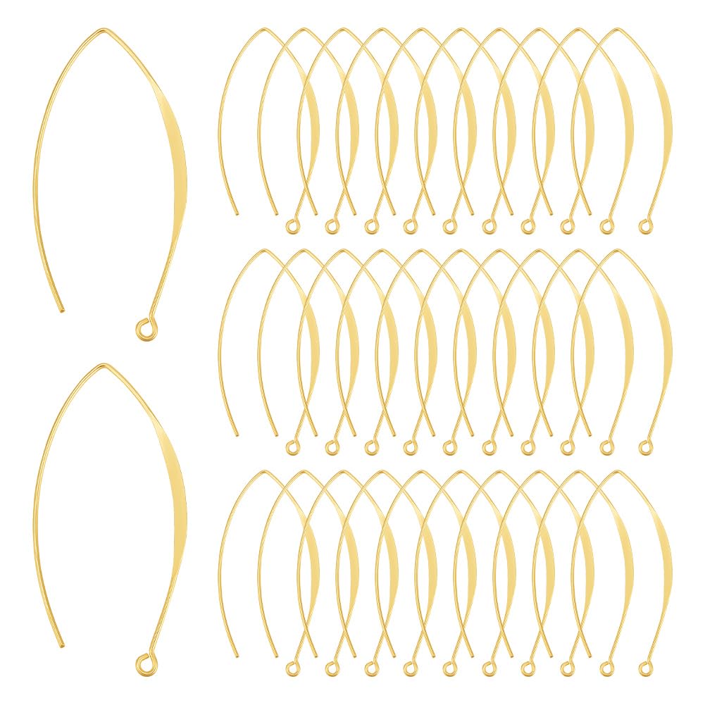 UNICRAFTALE 50Pcs Real 18K Gold Plated Earring Hooks V-Shape Ear Wires Brass Earring Hooks with Horizontal Loop Metal Ear Wires Drop Earring Hooks Finding for Jewelry Making DIY Earring Findings