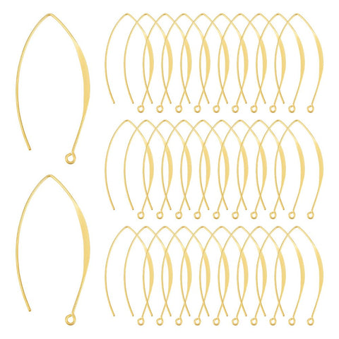 UNICRAFTALE 50Pcs Real 18K Gold Plated Earring Hooks V-Shape Ear Wires Brass Earring Hooks with Horizontal Loop Metal Ear Wires Drop Earring Hooks Finding for Jewelry Making DIY Earring Findings