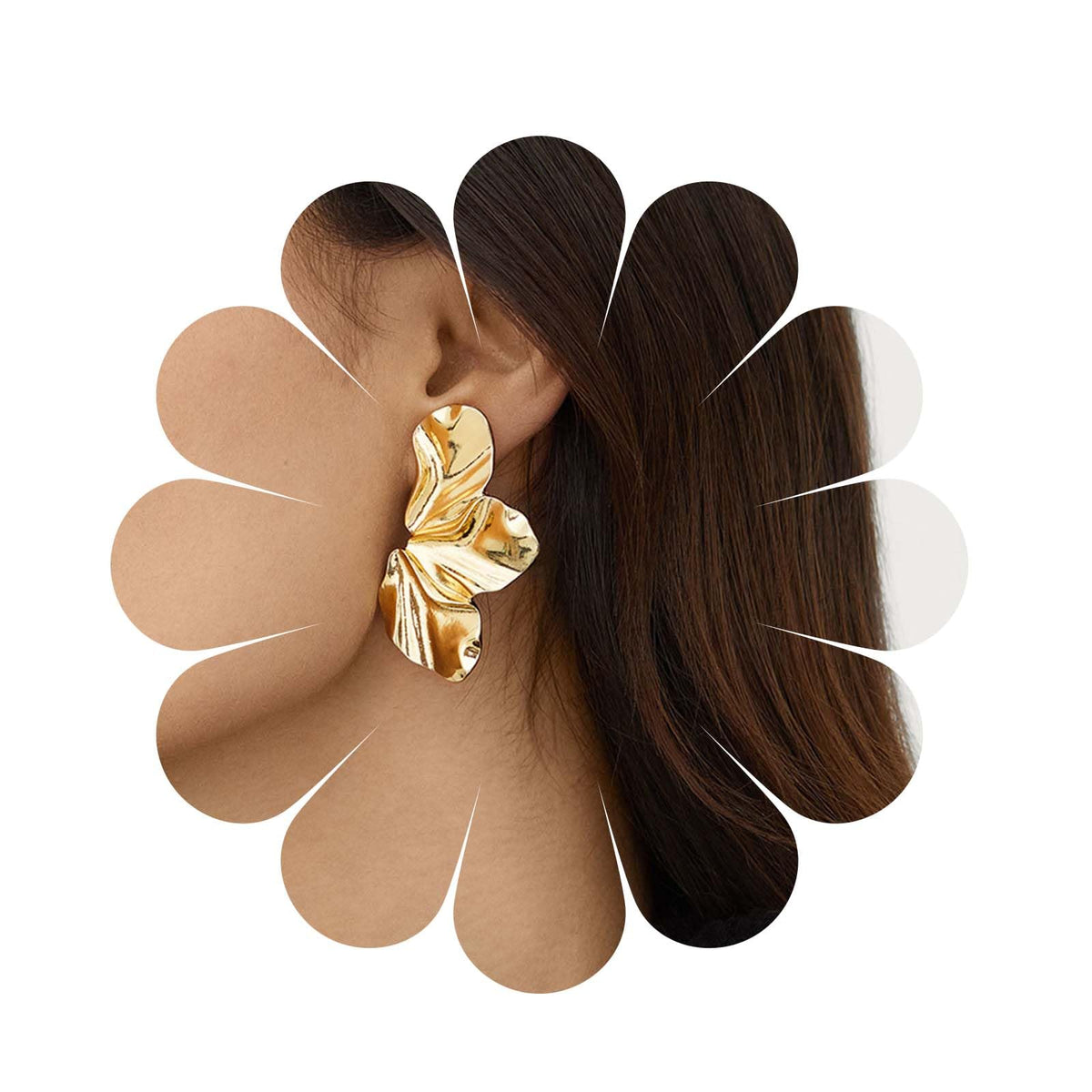 Allereya Vintage Mate Flower Stud Earrings Flower Earrings Half Flower Earrings Gold Flower Drop Earrings Jewelry for Women and Girls (Gold)