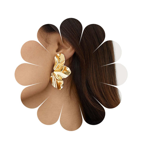 Allereya Vintage Mate Flower Stud Earrings Flower Earrings Half Flower Earrings Gold Flower Drop Earrings Jewelry for Women and Girls (Gold)