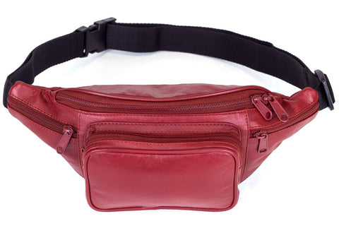 Belt bag Waist bag Bum Bag Travel pouch pack adjustable belt LEAS, Genuine Leather, red - LEAS Travel-Line
