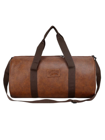 Leather World Tan Faux Leather 24 Cms Gym Duffle Bag for Men and Women