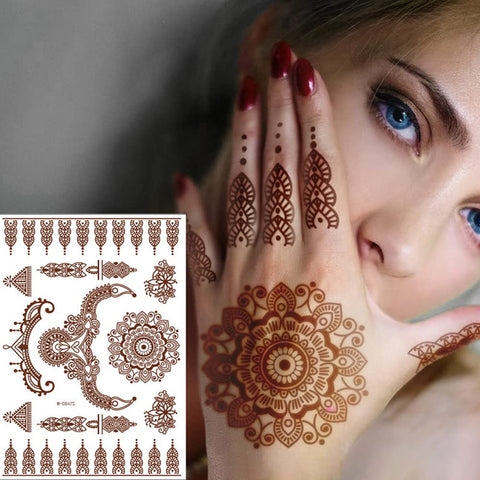 6 Sheets Henna Temporary Tattoo Stickers, Waterproof Lace Pattern Tattoos Mystery Flower Body Art Henna Sticker for Women Girls DIY Body Face Arms Legs (#1-6pcs), 6.0 Count