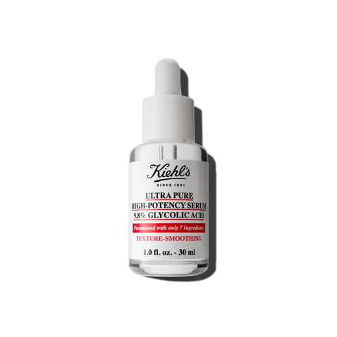 Kiehl's Ultra Pure High-Potency 9.8% Glycolic Acid Serum, Concentrated Face Serum to Exfoliate for Glowy Skin, Visibly Smooths Skin Texture & Boosts Skin Glow, All Skin Types, Fragrance-free - 1 fl oz