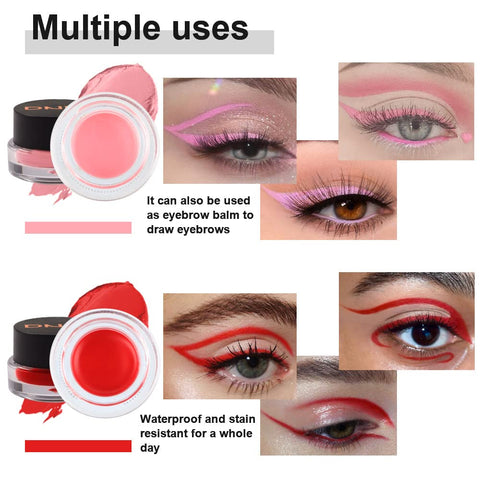 BINGBRUSH 2 in 1 Pink and Red Eyeliner Eyebrow Cream Set, Water Proof Last for All Day Long, Work Great with Eyebrow and Eyeliner, 2 Pieces Eye Makeup Brushes Included (04# pink and red)