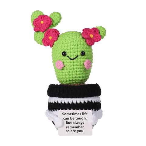 lasuroa Positive Cactus Crochet, 6.3 Inch Green Positive Knitted Plants Cactus Doll Toy Funny Emotional Potato Holding Support Card Small Cactus Decorations for Mexico Christmas Party Birthday Gifts
