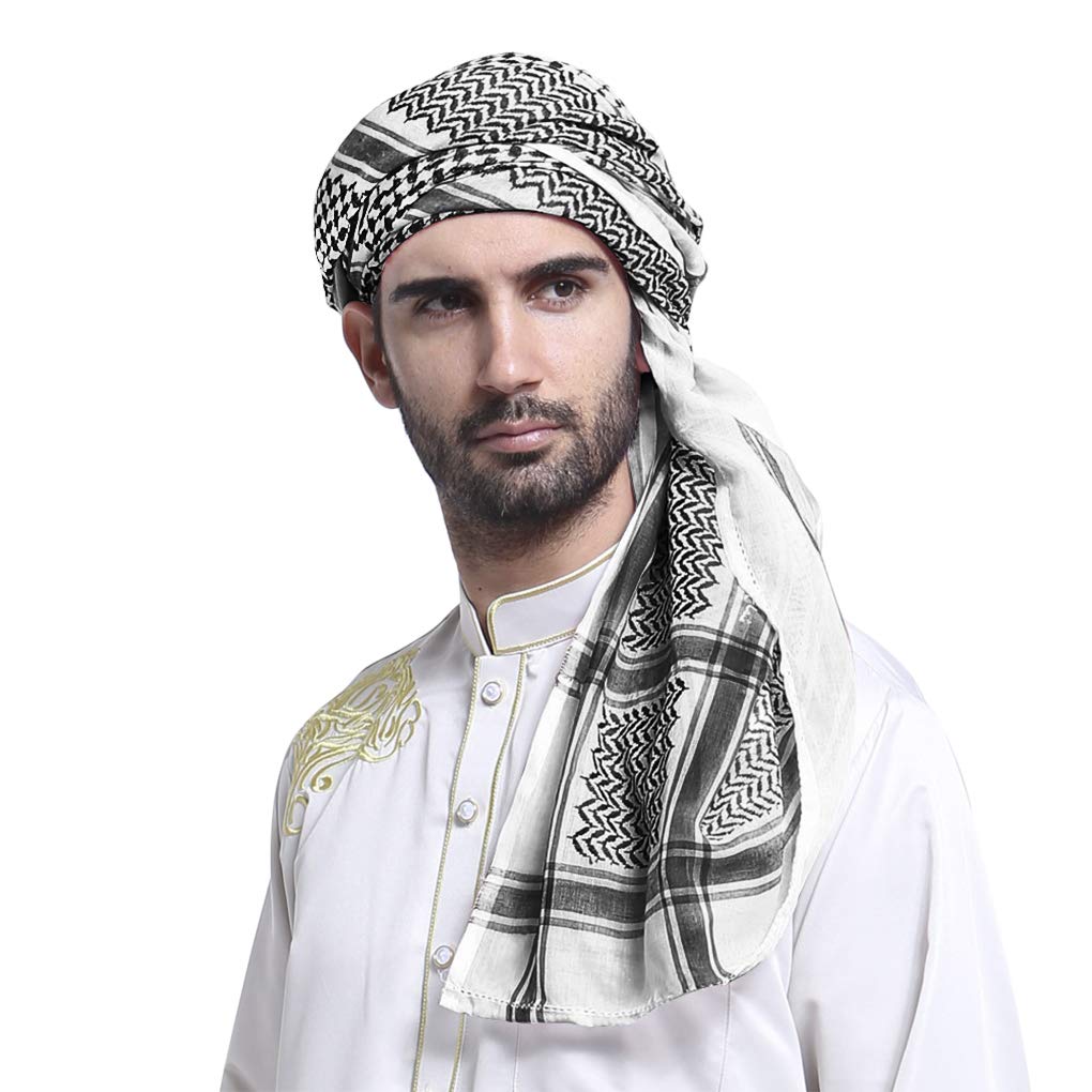 Men Arab Kafiya Keffiyeh Arabic Muslim Head Scarf Arab Shemagh Neck Wrap for Men Palestine Arafat Men's Turban Hijab Shemagh Headwear Arabian Costume Accessories Turban Shawl Adults Shemagh headwrap