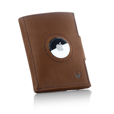 DONBOLSO Wallet Air I Slim AirTag Wallet with Apple AirTag Holder I Stylish Leather Card Holder with Coin Pocket and RFID Protection I for Men and Women I Holds up to 11 Credit Cards I Brown Vintage