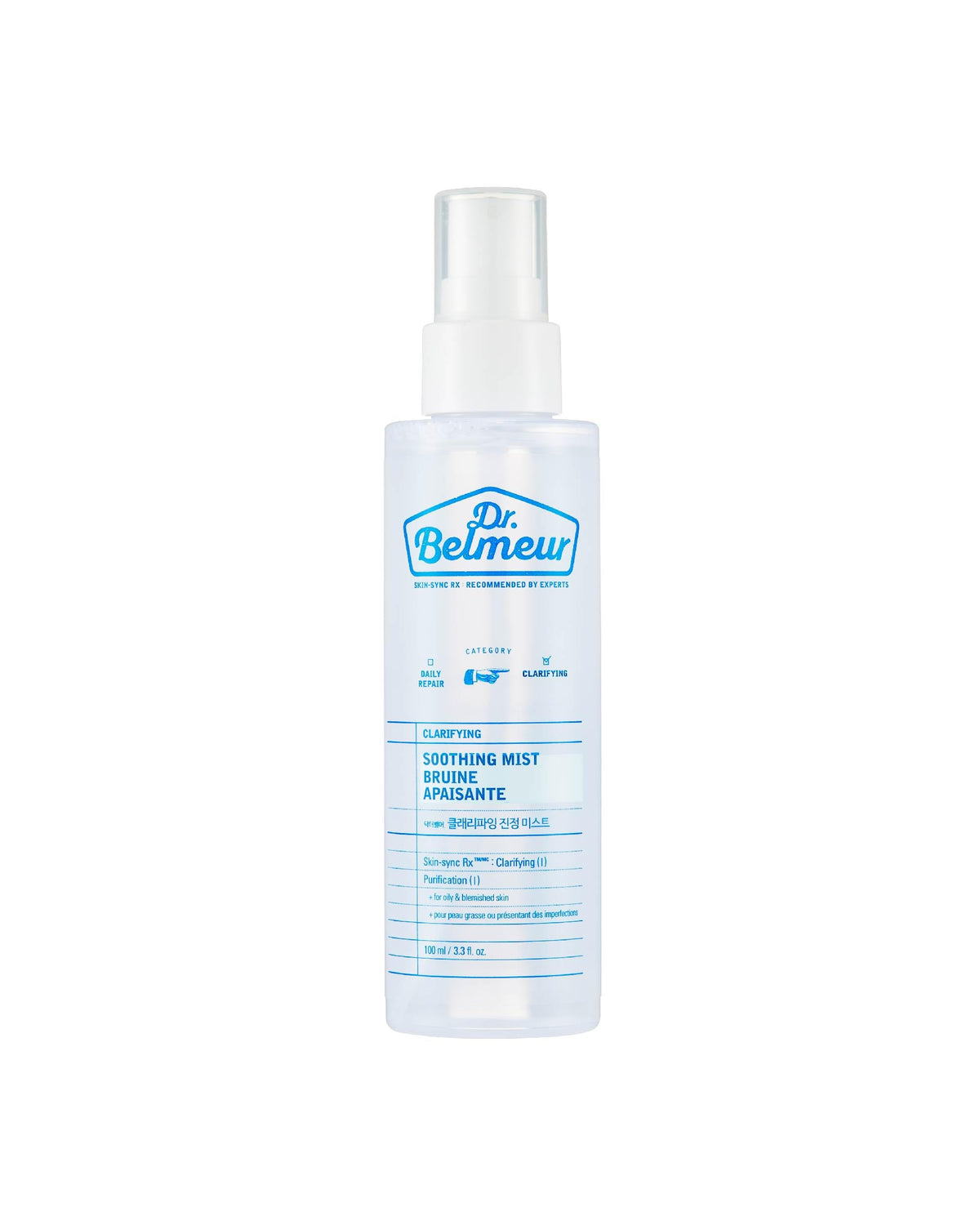 Dr. Belmeur Clarifying (Soothing Mist, 3.4fl oz) - Gentle, Hypoallergenic Mist for Hydration Balance and Soothing. Korean Skin Care by LG Beauty. Beta-Glucan, Chaga Mushroom.