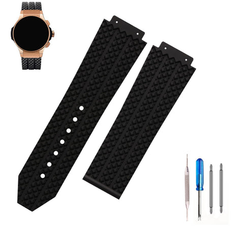 MMBAY Big Bang Rubber 25mm Silicone Watch Bands Replacement Fit for Hublot 19mm*25mm*22mm Big Bang Watch Strap Wirstband(without metal buckle) For Men and Women (Black Daimond Pattern)