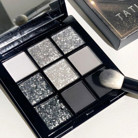 GL-Turelifes 9 Colors Matte&Pearl Black Eyeshadow Palette, Smoky Eye Shadow Makeup, Silver Glitter Grey Eyeshadow with Mirror Waterproof Sweat-proof Long Lasting Eye Shadows (Black)