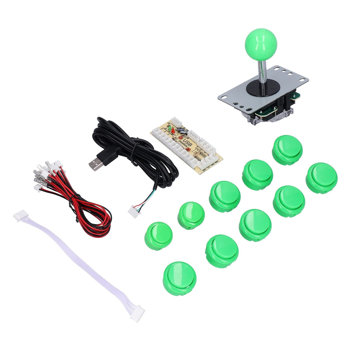 Hilitand Arcade Game Joystick Kits DIY Parts Delay USB Encoder + 8 Way Joystick + 10x Push Buttons for Arcade PC Game DIY Projects(green)