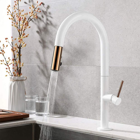 YHSGY Kitchen Taps Pull Out Kitchen Faucet Rose Gold and White Sink Mixer Tap 360 Degree Rotation Kitchen Mixer Taps Kitchen Tap