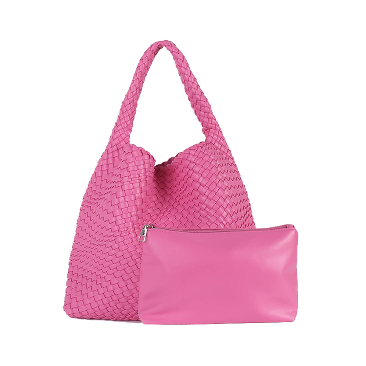 LMKIDS Women Vegan Leather Hand-Woven Tote Handbag Fashion Shoulder Top-handle Bag All-Match Underarm Bag with Purse, Rose Red