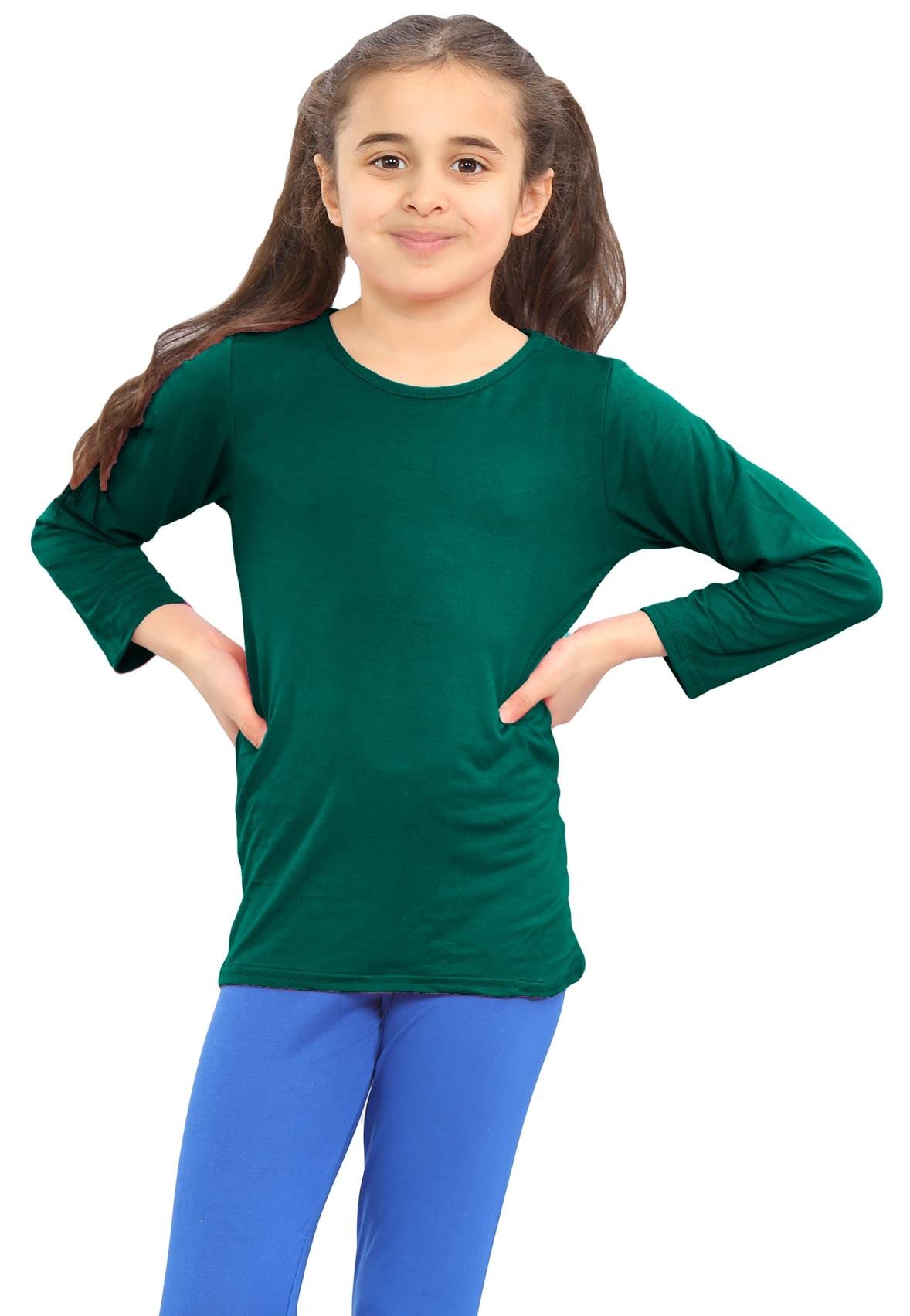 HamishkaneÂ® Kids School Shirts - Plain Round Neck Girls & Boys Long Sleeve t Shirt - Stretchy & Comfortable T-Shirts for Kids Bottle Green