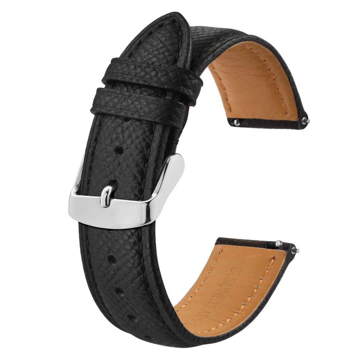 BISONSTRAP Texture Leather Watch Straps for Women and Men, Watch Replacement Bands with Quick Release, 18mm, Black, Silver Buckle