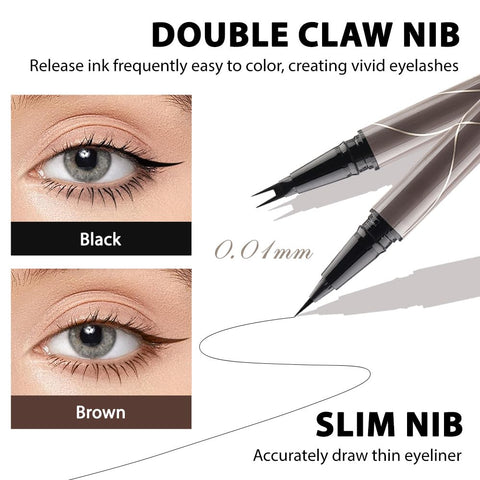 BINGBRUSH 2 Pcs/Set 3D Lower Eyelash Eyeliner Pencil, 2-in-1 Dual-Ended Eye Makeup Micro 2 Point Lower Eyelash Brow Pen Waterproof Anti-Smudge Natural Eyelash (2Pcs 01# black&02# brown)