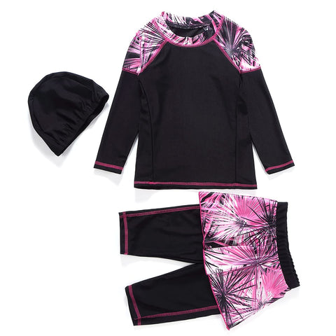 Burkini Swimsuits for Girls Toddler Modest Muslim Islamic Swimwear Long Sleeve Rash Guard Burkinis Full Cover Hijab Swim Tops Pants Skirted Leggings Cap Wetsuit Kids Bathing Suits Black 9-10 Years