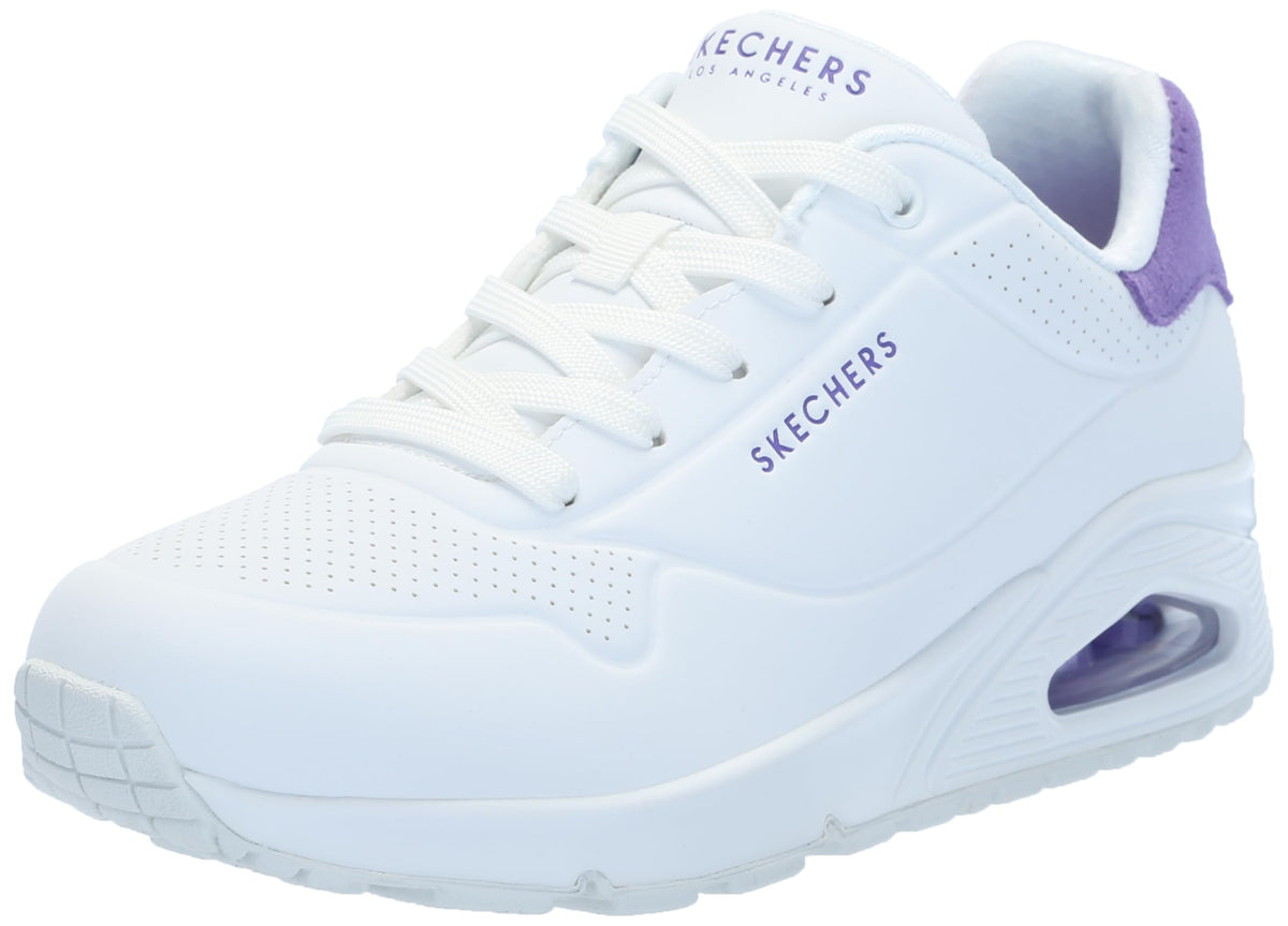 Skechers Women's Uno-pop Back Sneaker, White/Purple, 6