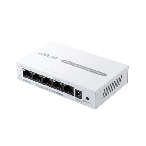 ASUS ExpertWiFi EBP15 5-Port GbE Smart Managed PoE+ Switch for small-mdeium business, 4 x PoE+, 60 watts, Supports QoS, IGMP, Wall-mount